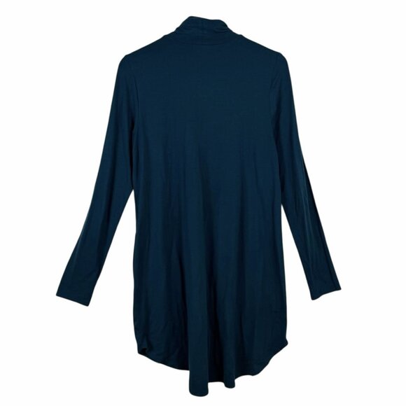 Eileen Fisher Long Tunic Top Size Small Dark Ocean Teal Jersey Knit Turtleneck - Picture 3 of 8